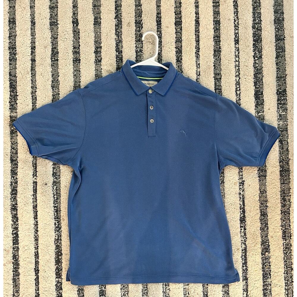 Tommy Bahama Mens Blue Polo. Micro-Check Pattern. Genuine. Size XL. Short Sleeve